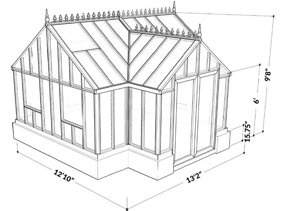 EOS Exaco Janssens T-Shaped Royal Antique Victorian Greenhouse 13ft x 13ft